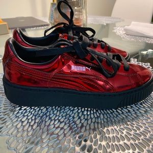 RARE Basket Platform Metallic Red Puma Sneakers